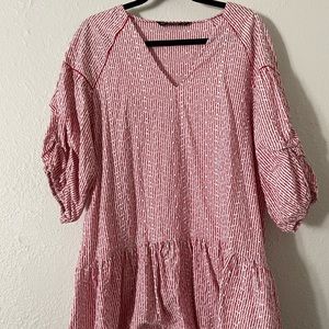 Zara red/white poplin Dress Size-XL (fits more like a L?)